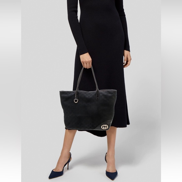 Gucci GG Monogram Canvas Leather Purse Tote Shoulder Bag - Picture 6 of 10